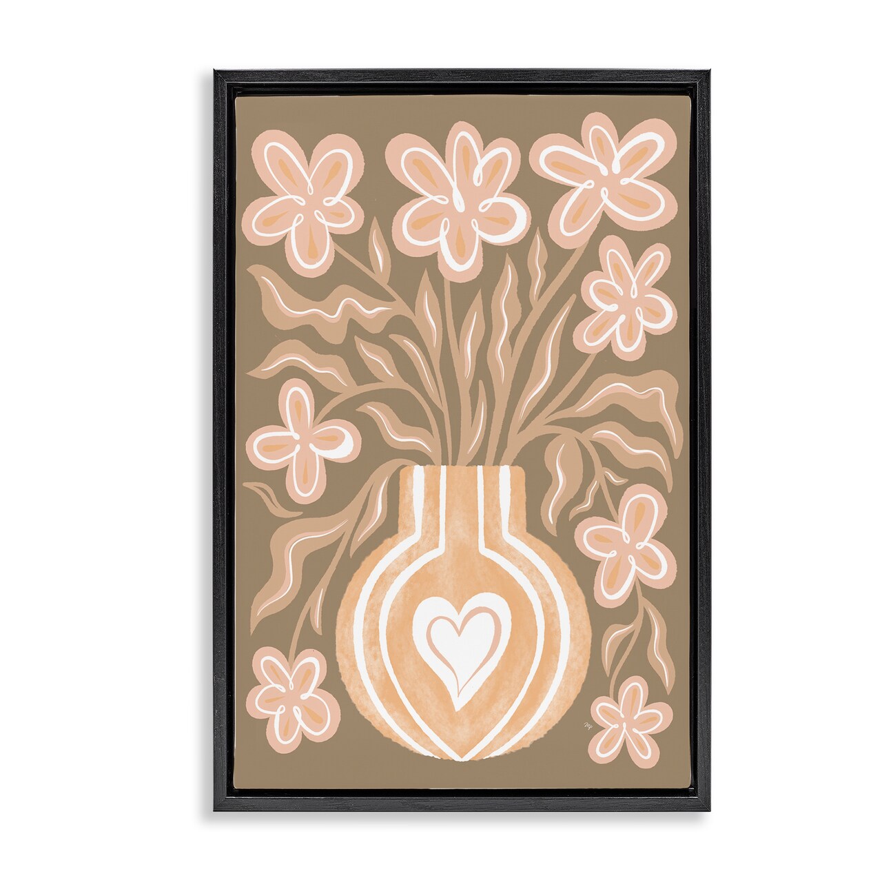 Stupell Industries Pink Retro Flower Vase Framed Floater Canvas Wall Art Design by Martina Pavlova